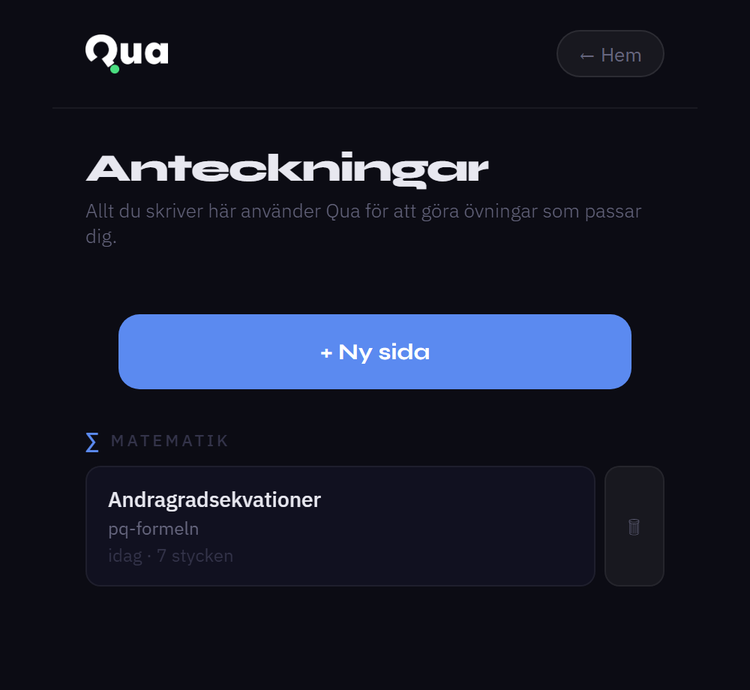 Anteckningsboken i Qua
