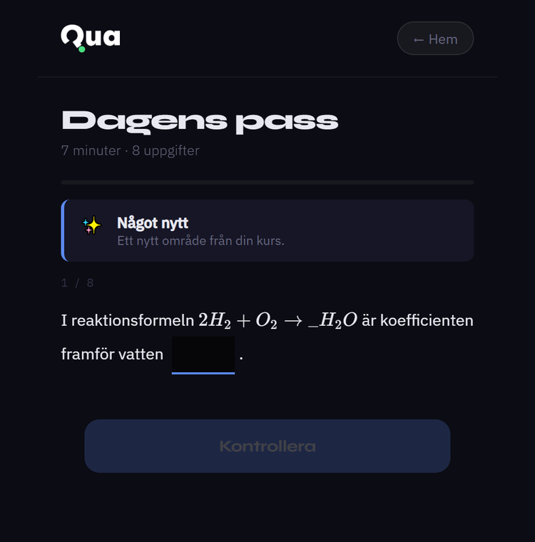 Dagens pass i Qua: en uppgift om en reaktionsformel